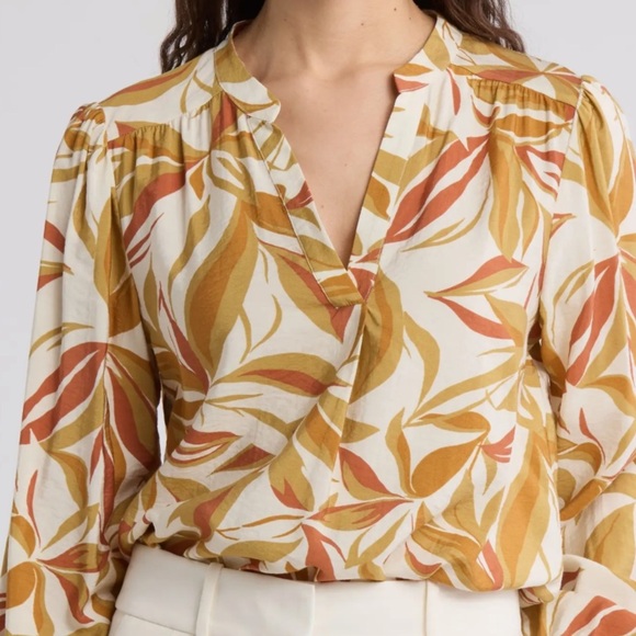 Tops - Pleione long sleeve V neck floral leaves top blouse  size M